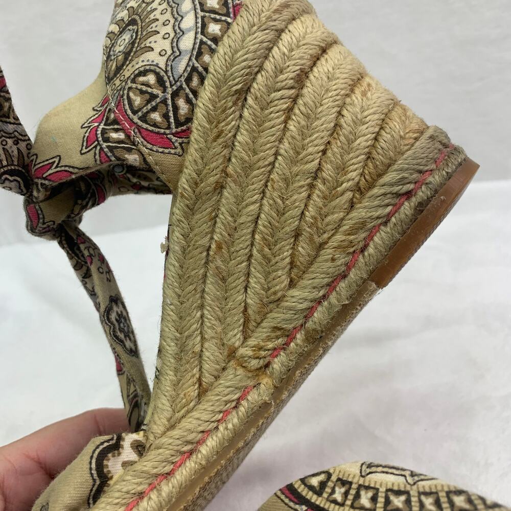 Tommy Hilfiger Womens Sz 7 Y2K Cotton Upper Wedge Sandals Paisley Pink Tie On - Picture 6 of 9